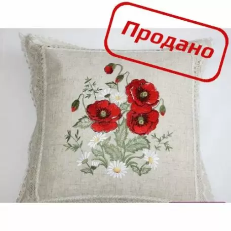 Декоративная наволочка Лён  “МАКИ”  № 3085