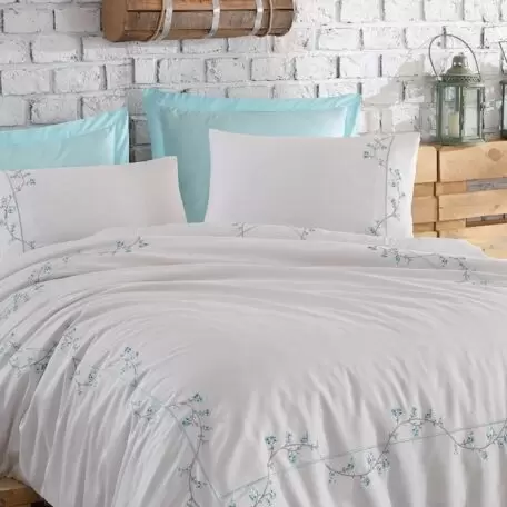 Комплект постельного белья Dantela Vita “Jenna beyaz-mint ” евро Комплект постельного белья Dantela Vita “Jenna beyaz-mint ” евро