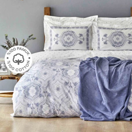 Комплект постельного белья  с пледом Karaca Home “Arlen indigo”