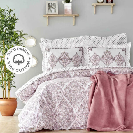Комплект постельного белья с пледом Karaca Home “Care pudra” Комплект постельного белья с пледом Karaca Home “Care pudra”